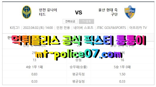 4월2일 K리그 인천 울산 분석 먹폴 퉁퉁이