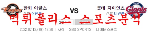 7월12일 KBO 롯데자이언츠 한화이글스 국내야구 분석 먹튀폴리스