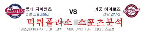 8월10일 KBO 키움히어로즈 롯데자이언츠 크보분석 먹튀폴리스