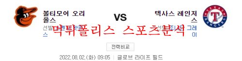 8월2일 MLB 텍사스 레인저스 볼티모어 오리올스 분석 먹튀폴리스