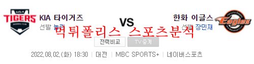 8월2일 KBO 한화이글스 기아타이거즈 국내야구 분석 먹튀폴리스